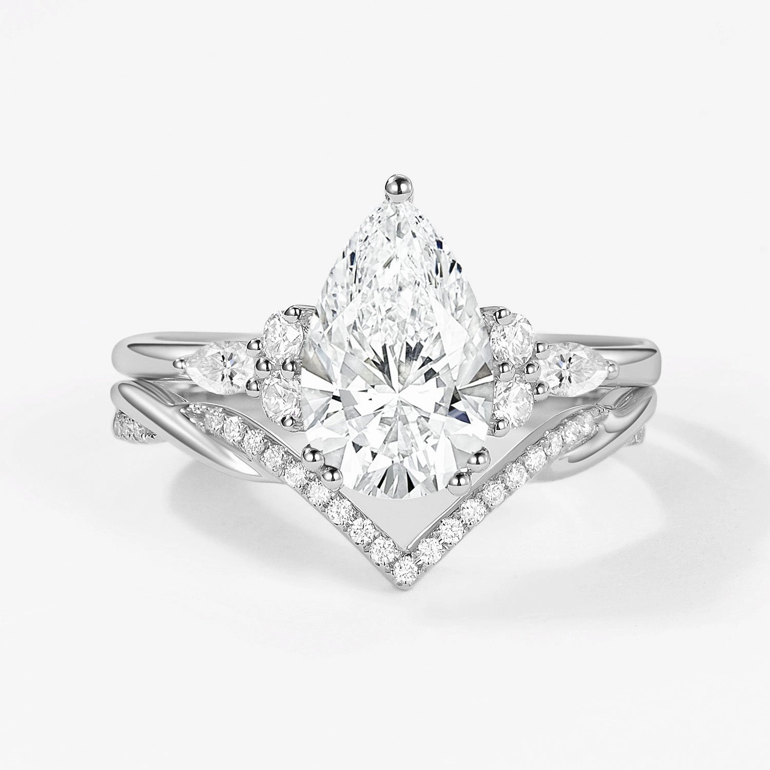 2.0ct Pear Lab Grown Diamond Infinity Ring Set 2pcs Cool Chic Chic Layer