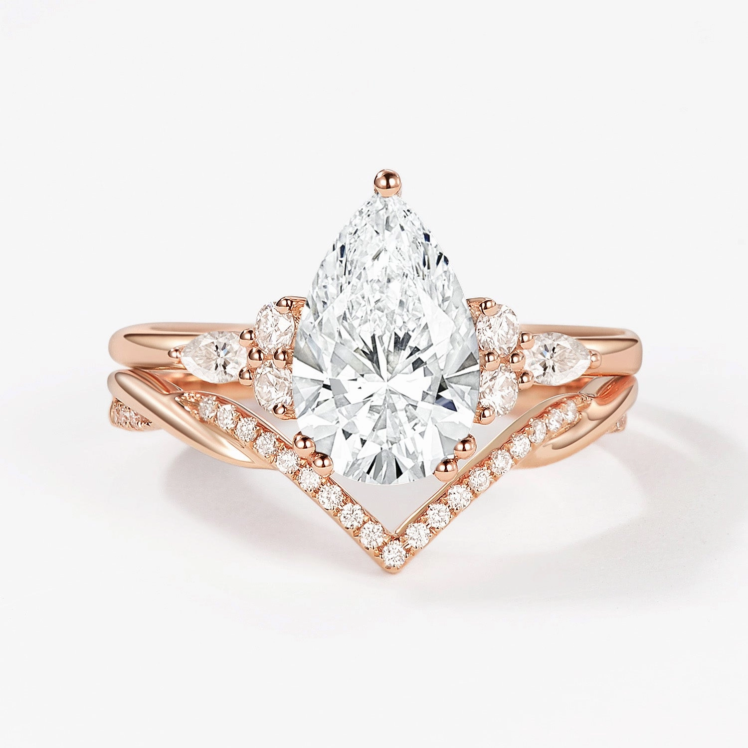 Bright Accent Glow Up 2.0ct Pear Lab Grown Diamond Infinity Ring Set 2pcs