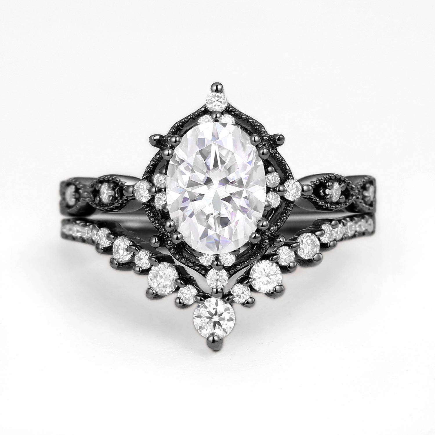 Black Gold Signature Vintage Ring Set 2pcs - Charlotte Unique Bauble Designer Art