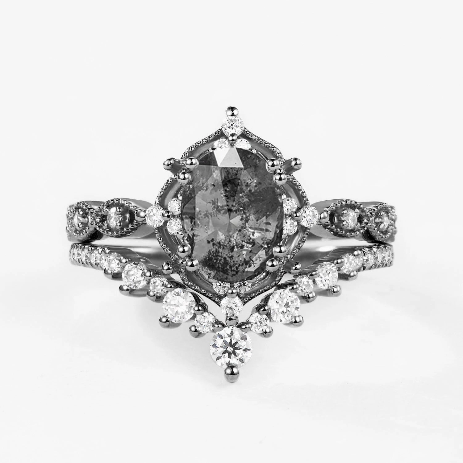 Creative Mark Elegant Symbol Black Gold Signature Vintage Ring Set 2pcs - Charlotte