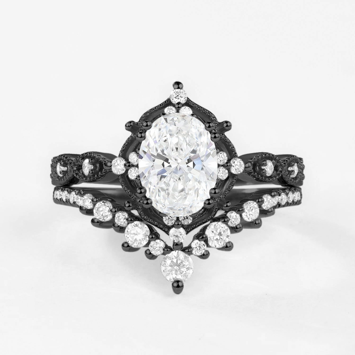 Custom Sizable Black Gold Signature Vintage Ring Set 2pcs - Charlotte