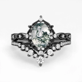 Lustrous Finish Black Gold Signature Vintage Ring Set 2pcs - Charlotte