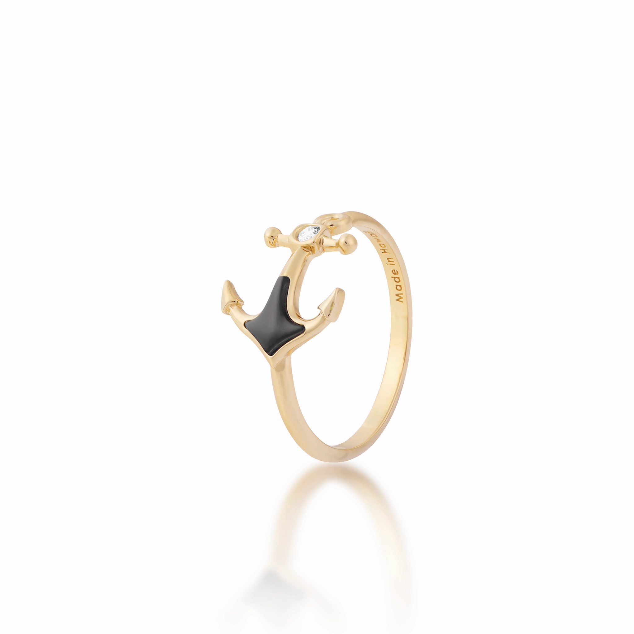 Shiny Creations Sealife Anchor Black Coral Ring in Gold with Diamonds - 11mm