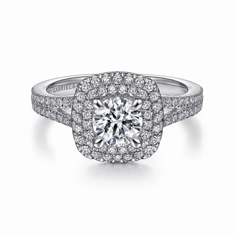 Bette - 14K White Gold Round Double Halo Diamond Engagement Ring Timeless Shine Balanced Accent