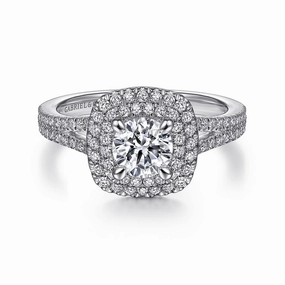 Bette - 14K White Gold Round Double Halo Diamond Engagement Ring Timeless Shine Balanced Accent