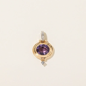 Holiday Style Bezel Set Amethyst & Diamond Grooved Brooch | 4.66ct, 0.14ctw