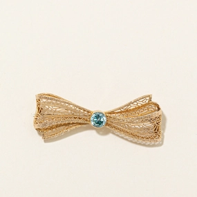 Luxe Look Elegant Charm Bezel Set Blue Zircon Filigree Bow Brooch | 1.10ct