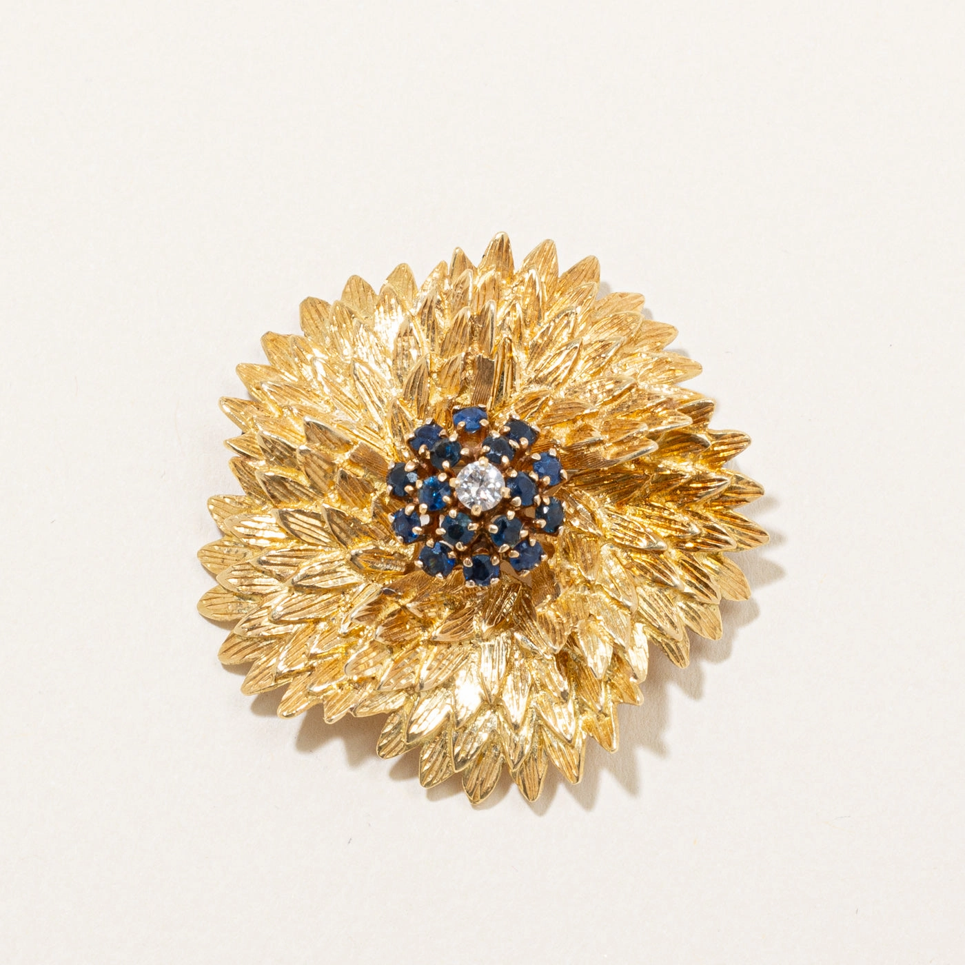 Neutral Vibe Wedding Ready Birks' Italian Sapphire & Diamond Flower Brooch | 0.75ctw, 0.12ct |