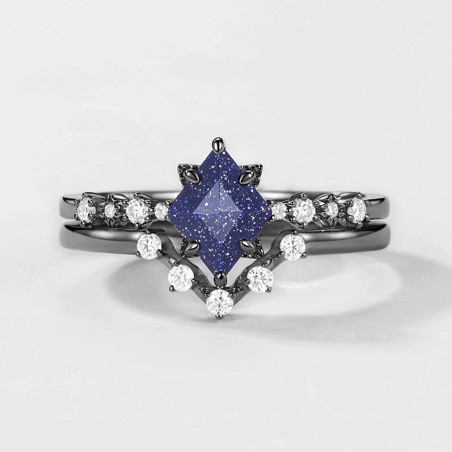 Sparkling Object Amazing Decoration Black Gold Blue Sandstone Vintage Ring Set 2pcs - Violet