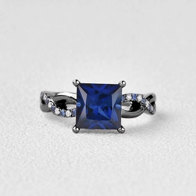 Black Gold Blue Sapphire & Moissanite Retro Style Ring Luxury Appeal