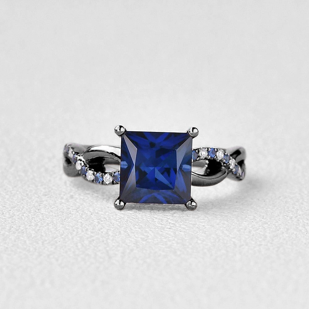 Branded Embellishment Classic Decoration Black Gold Blue Sapphire & Moissanite Retro Style Ring