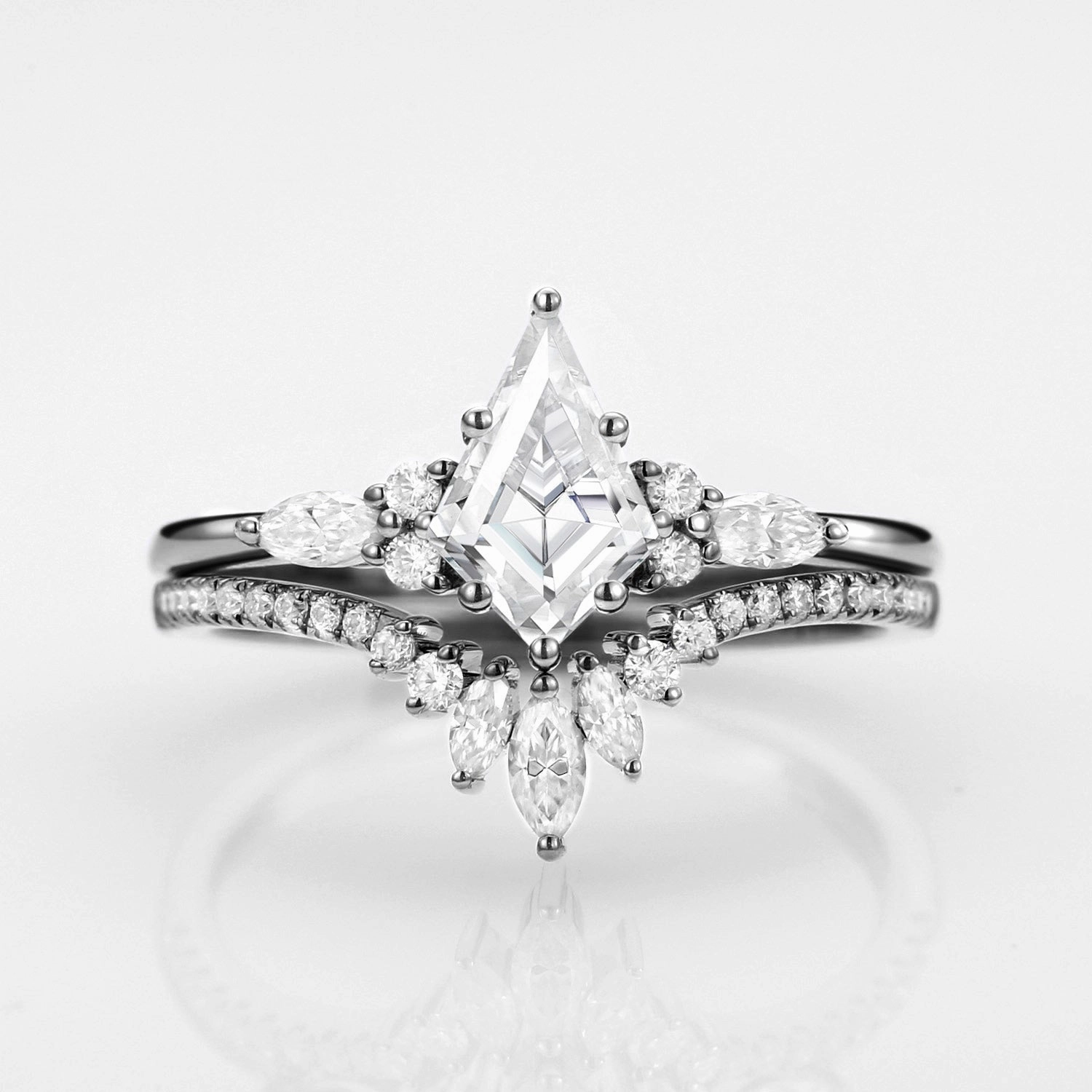 Customizable Appearance Black Gold Kite Cut Moissanite Ring Set 2pcs - Rebecca