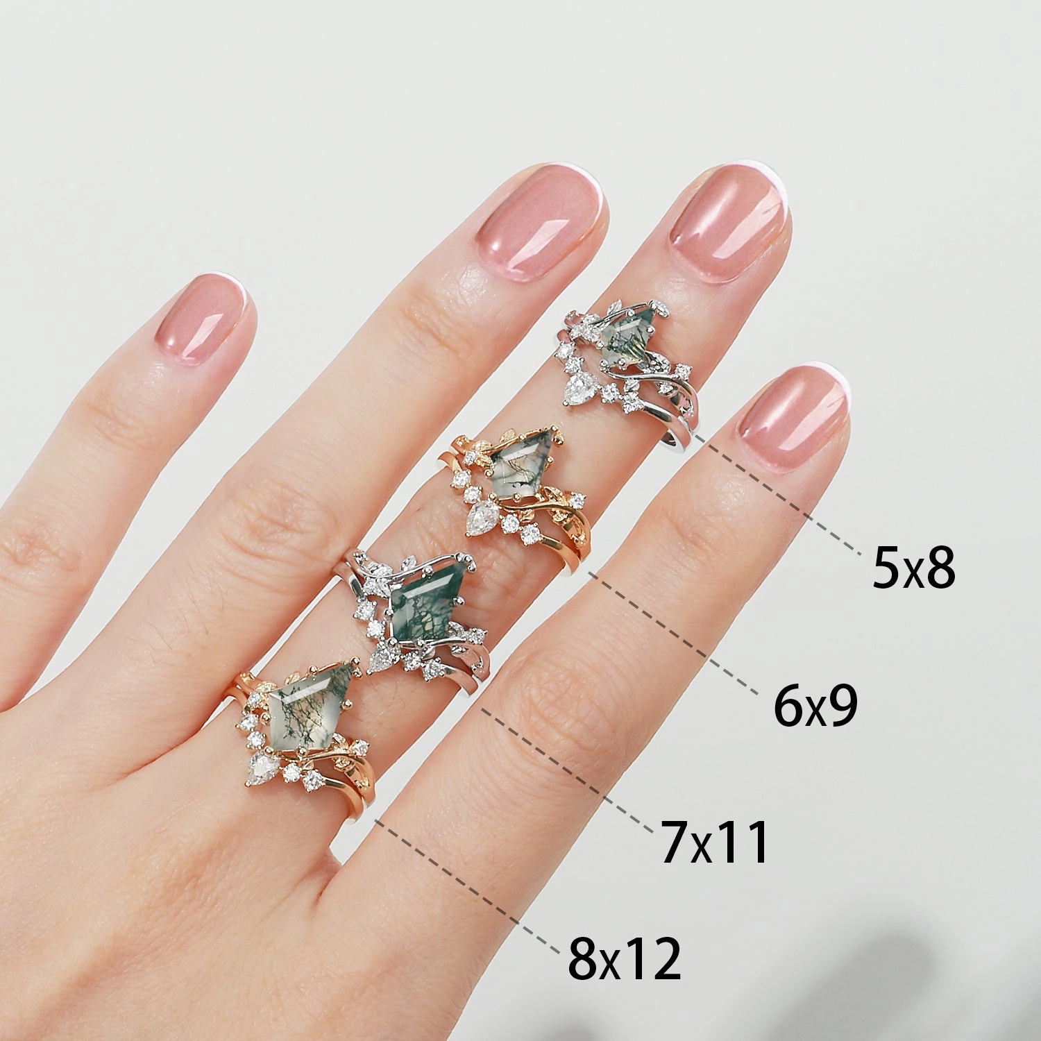 Black Gold Kite Cut Moss Agate Leafy Bridal Ring Sets 2pcs - Willow Surprise Gift Fine Item