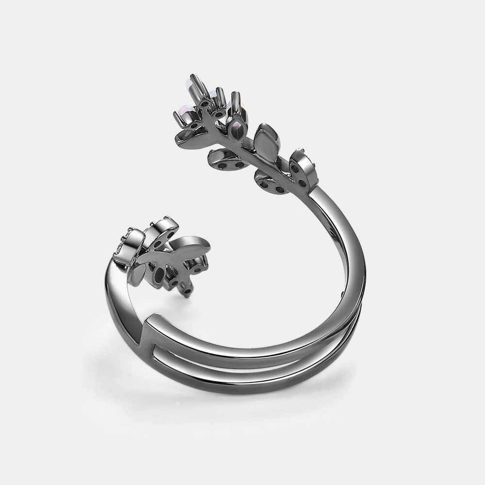 All Year Black Gold Lab Opal & Moissanite Wedding Band - Knight Enhancer