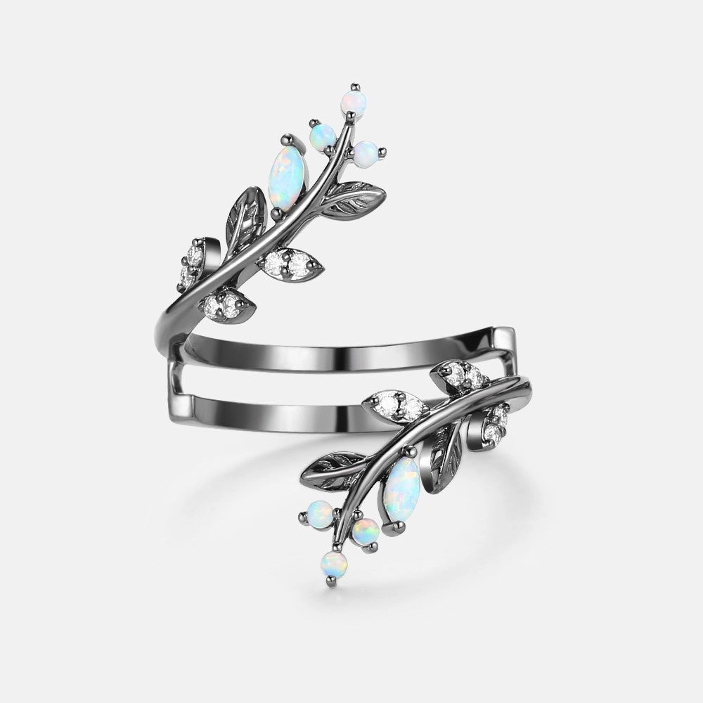 Mainstream Appeal Black Gold Lab Opal & Moissanite Wedding Band - Knight Enhancer