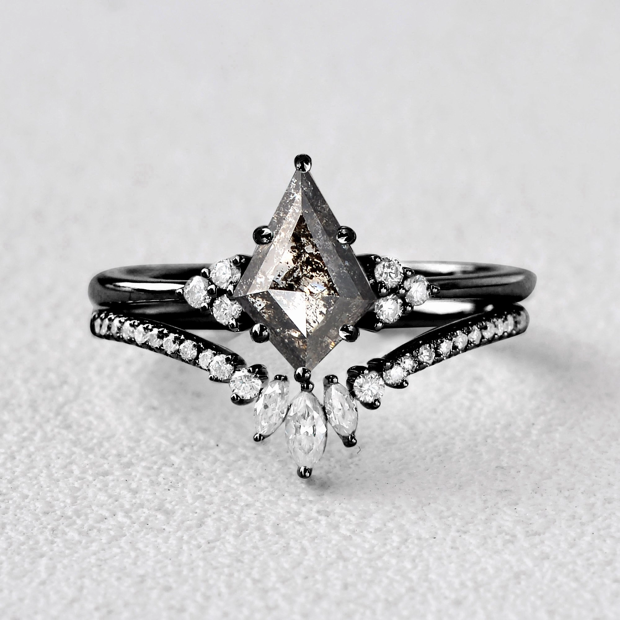 Timeless Appeal Black Gold Salt and Pepper Diamond Ring Sets 2pcs - Lydia