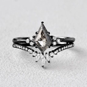 Black Gold Salt and Pepper Diamond Ring Sets 2pcs - Lydia Attractive Design