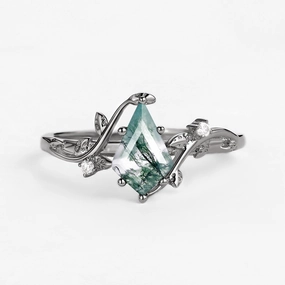 Black Gold Unique Moss Agate Leafy Engagement Ring - Willow Opalescent Glow Trendy Style