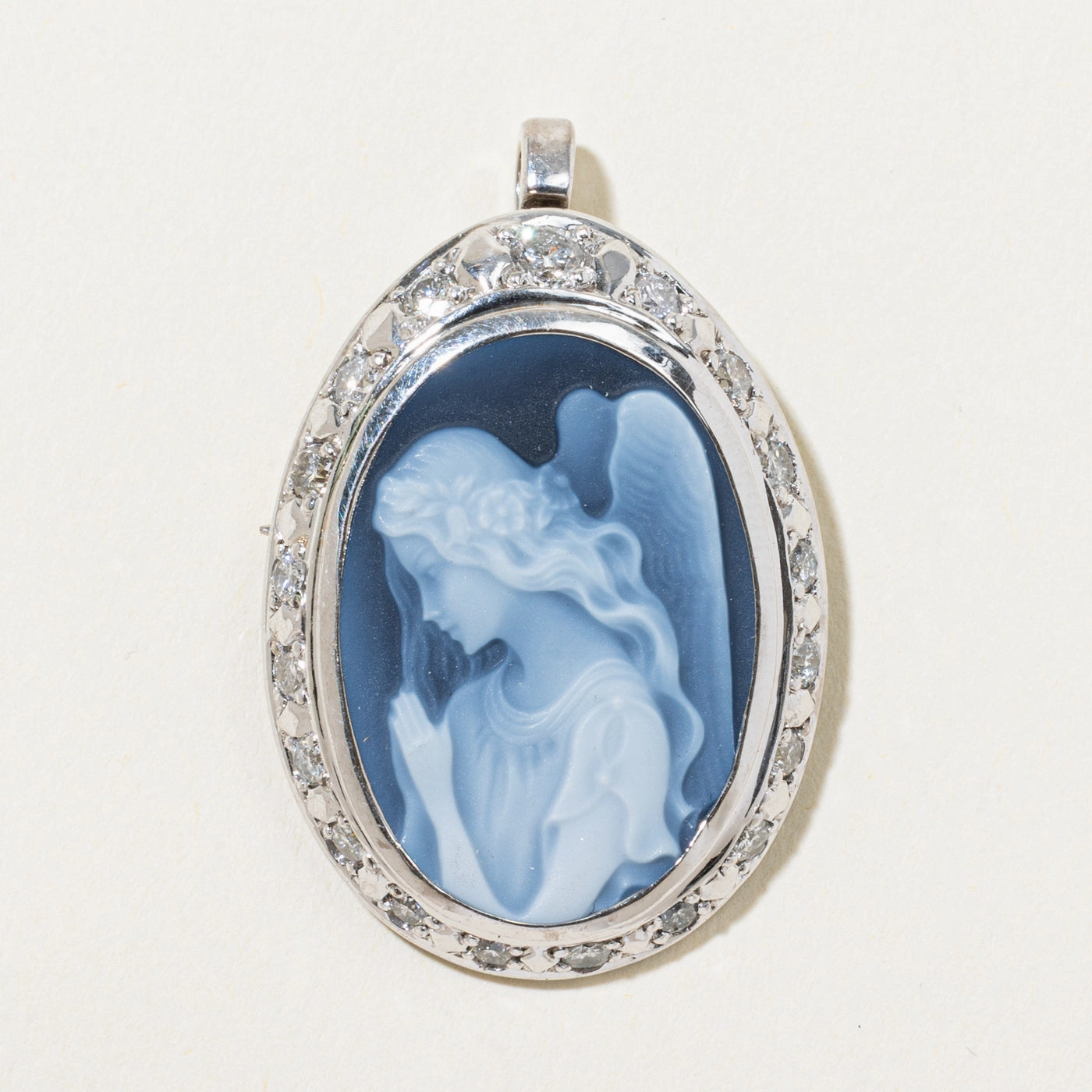 Vibrant Appeal Blue Agate & Diamond Angel Cameo Convertible Pendant & Brooch | 10.00ct, 1.00ctw