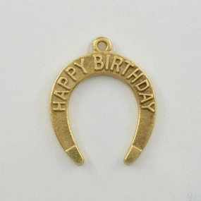 Artful Feature Subtle Sparkle 10k Yellow Gold 'Happy Birthday' Horseshoe Charm |