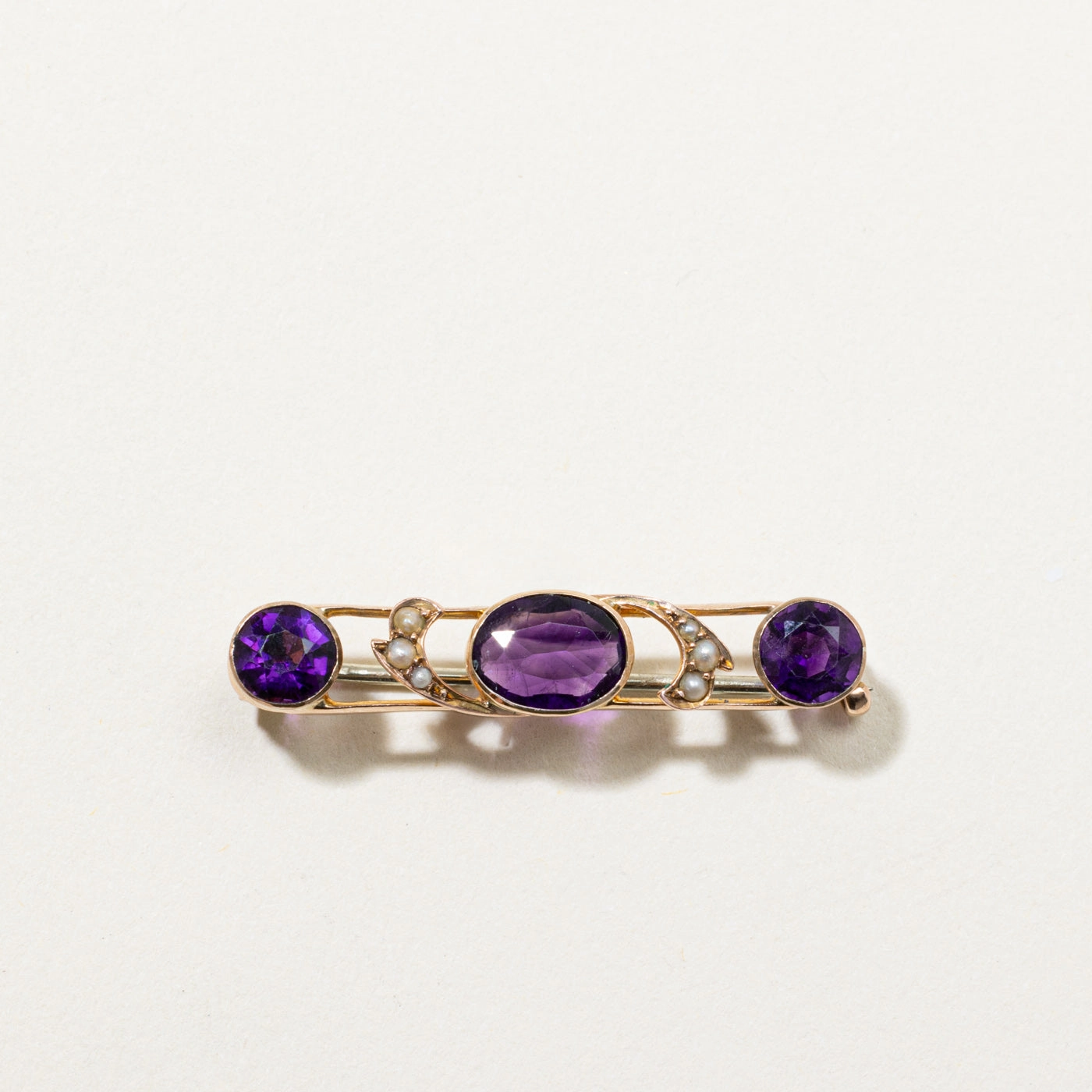 Antique Three Stone Amethyst Brooch | 1.80ctw Luxury Taste
