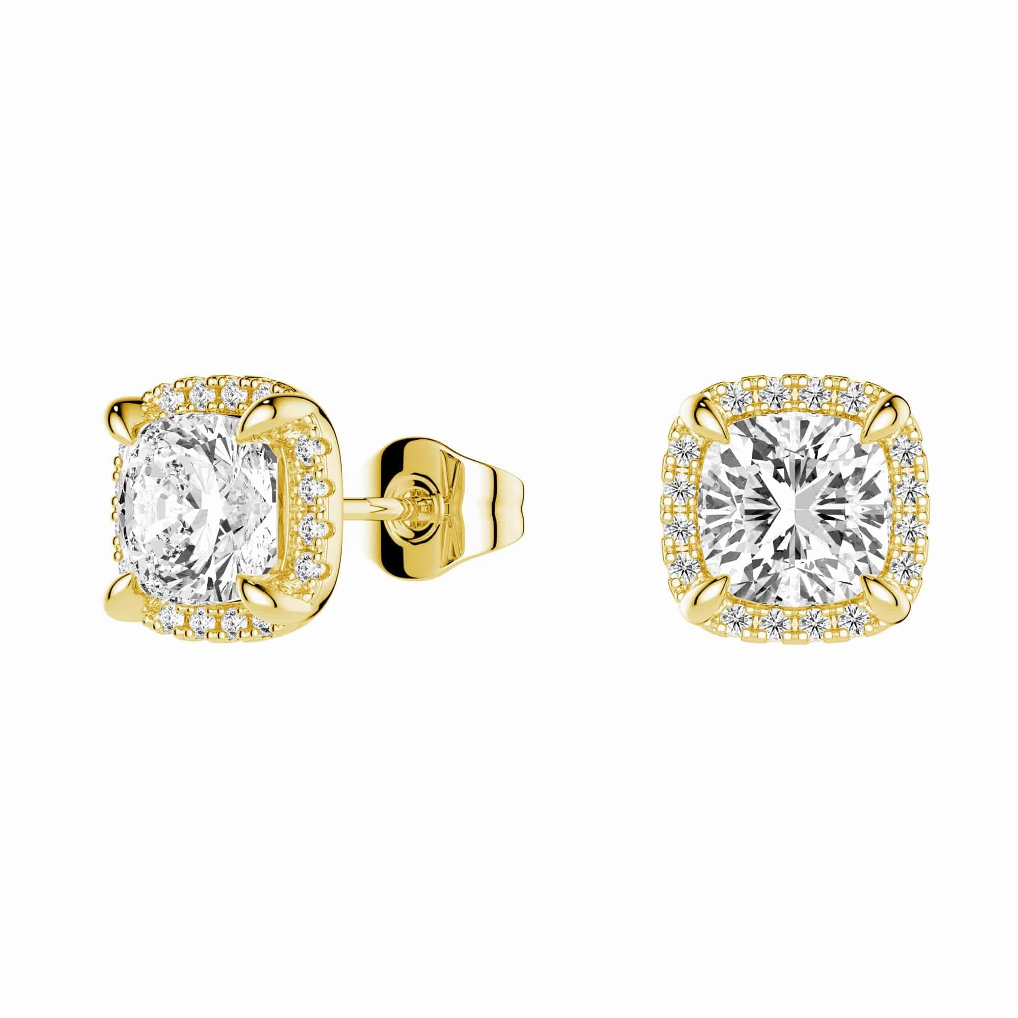Impressive Finish Cushion Cut Moissanite Shadow Halo Stud Earrings