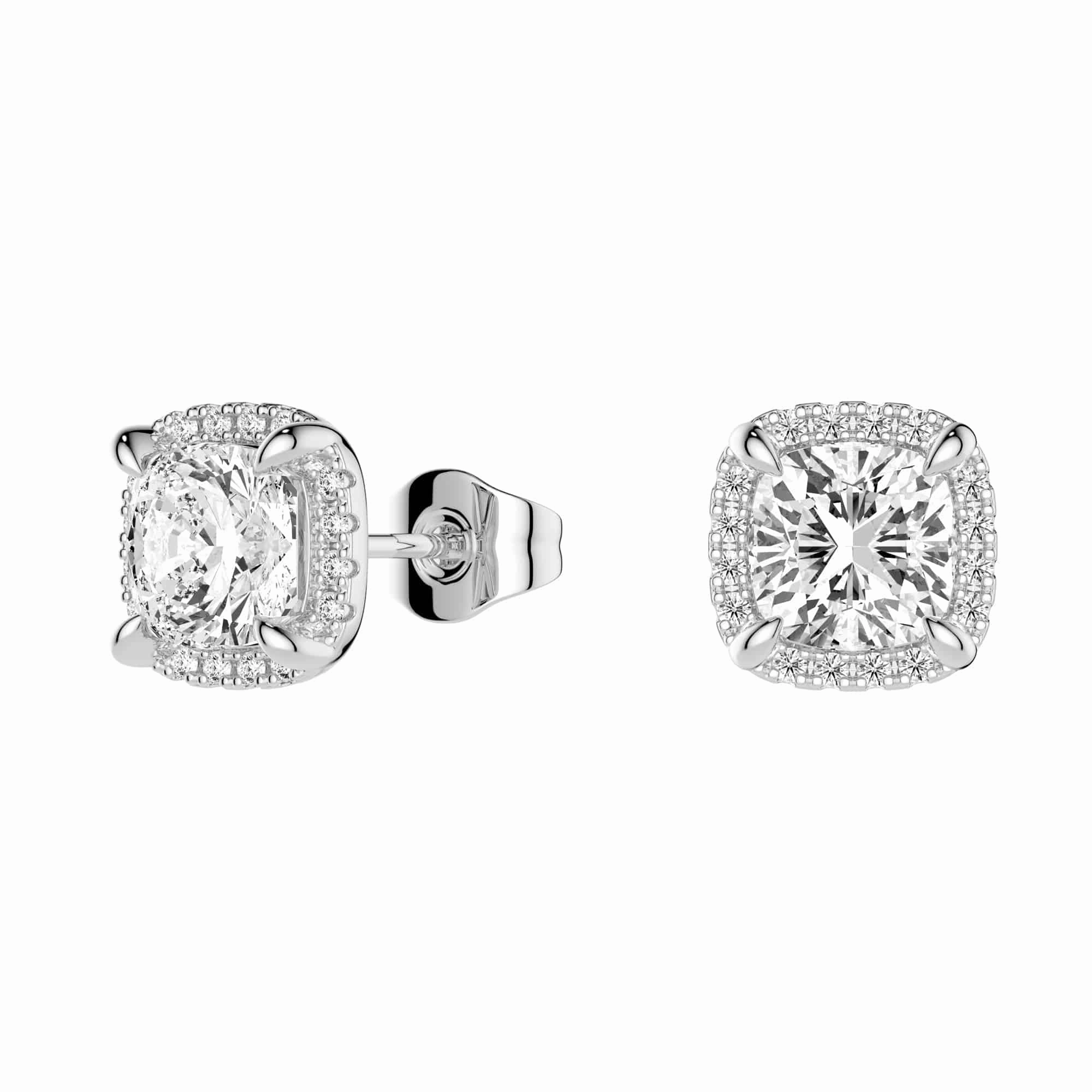 Cushion Cut Moissanite Shadow Halo Stud Earrings Gifting Light Ocean Breeze