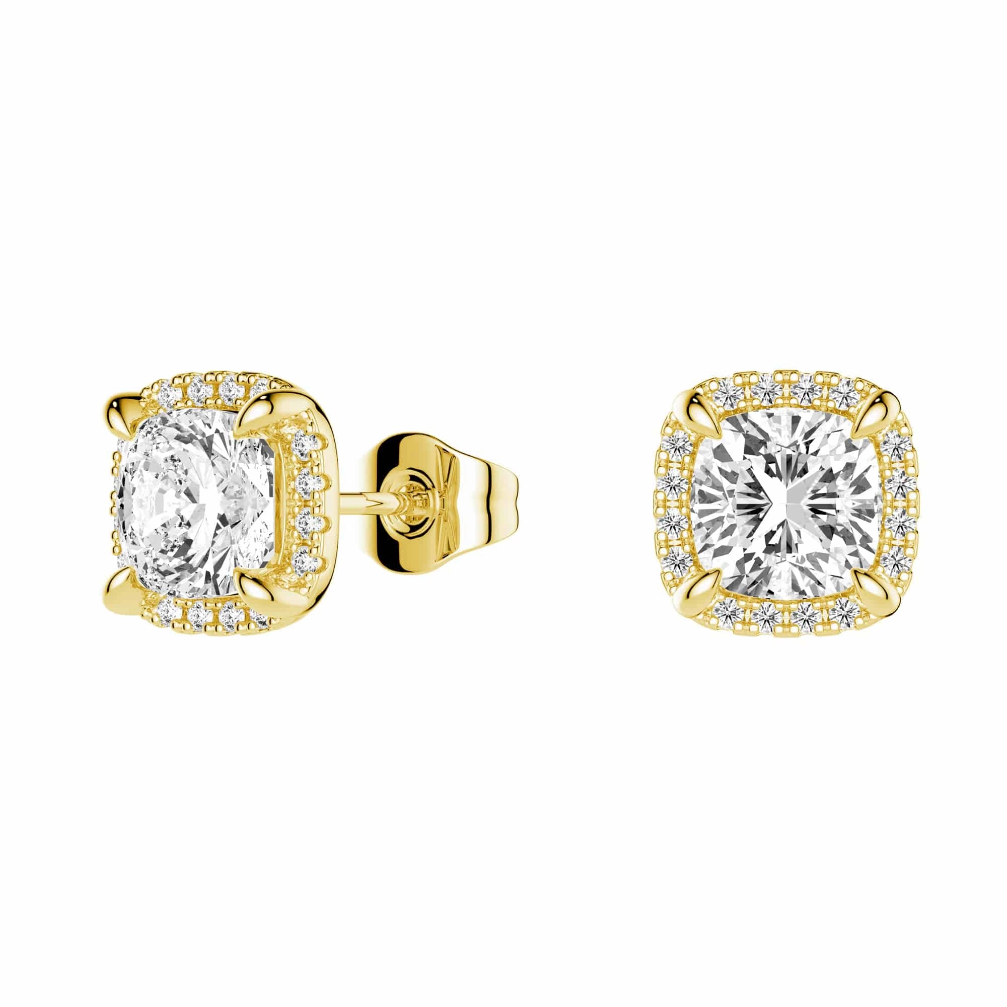 Cushion Cut Moissanite Shadow Halo Stud Earrings Photo Look