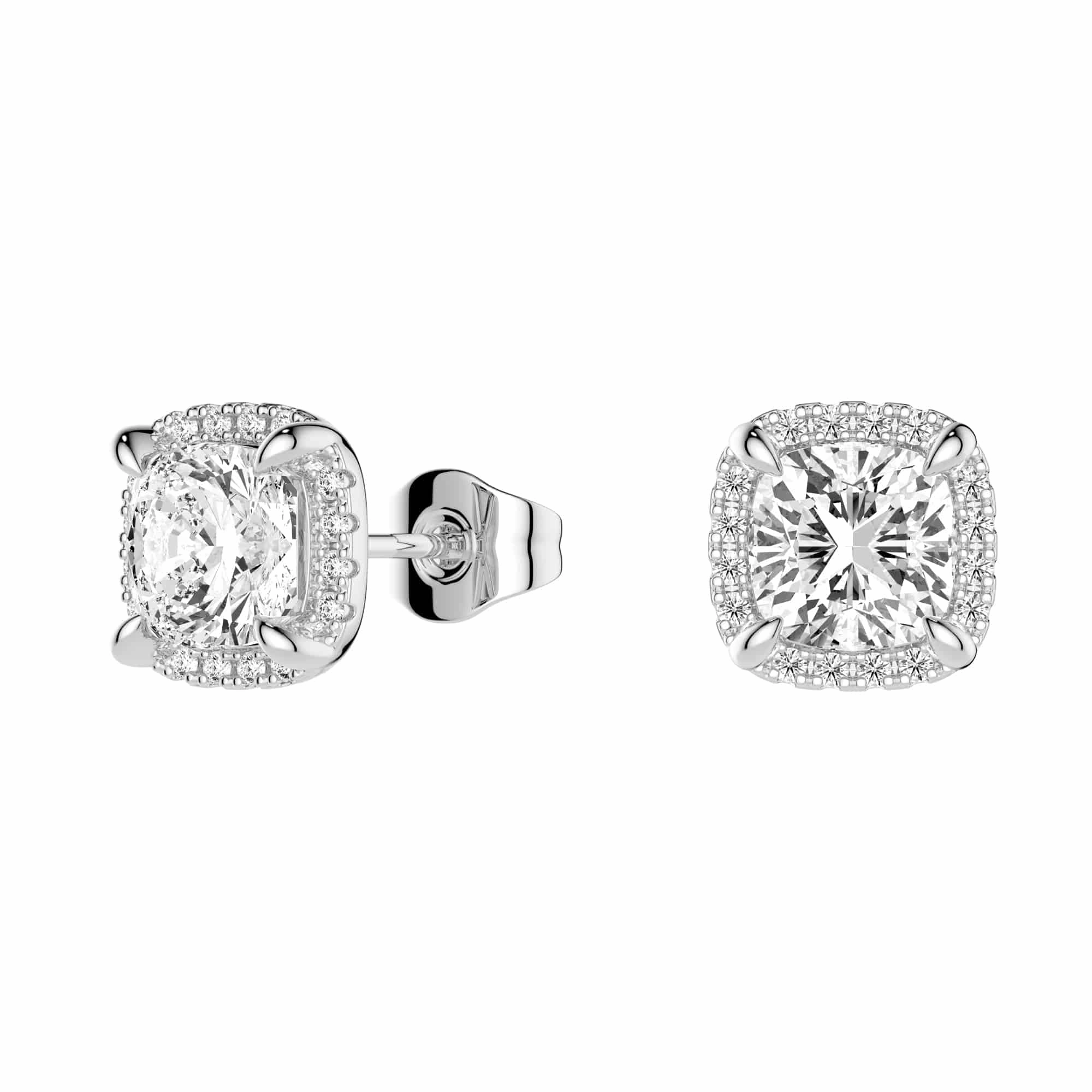 Luxe Shine Cushion Cut Moissanite Shadow Halo Stud Earrings