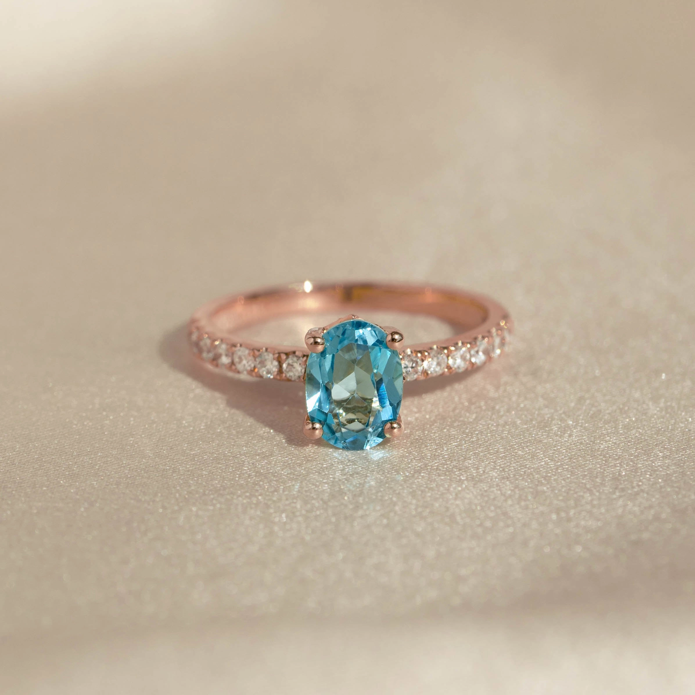 Captivating Style Oval Swiss Blue Topaz and Diamond Ring Rose Gold - Minette