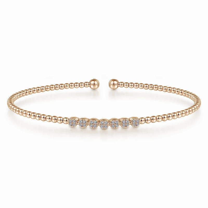 14K Rose Gold Bujukan Bead and Cluster Diamond Bangle Stylish Fashion
