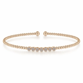 14K Rose Gold Bujukan Bead and Cluster Diamond Bangle Stylish Fashion