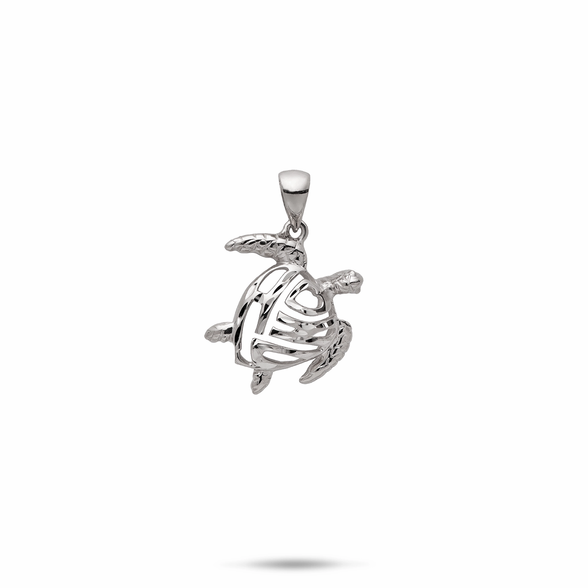 Polished Highlight Vivid Finish Honu Pendant in White Gold - 15mm