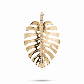 Unique Accessory Monstera Pendant in Gold with Diamonds - 30mm