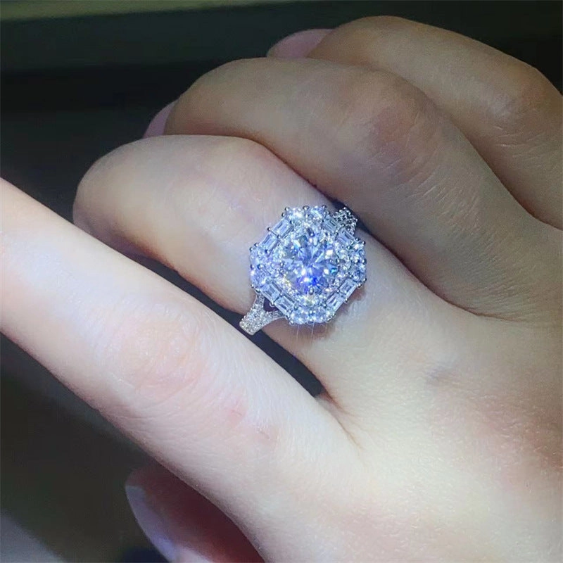 Fashion Pop Distinct Style 1 Carat Moissanite Halo Ring in 925 Sterling Silver - Split Shank Design