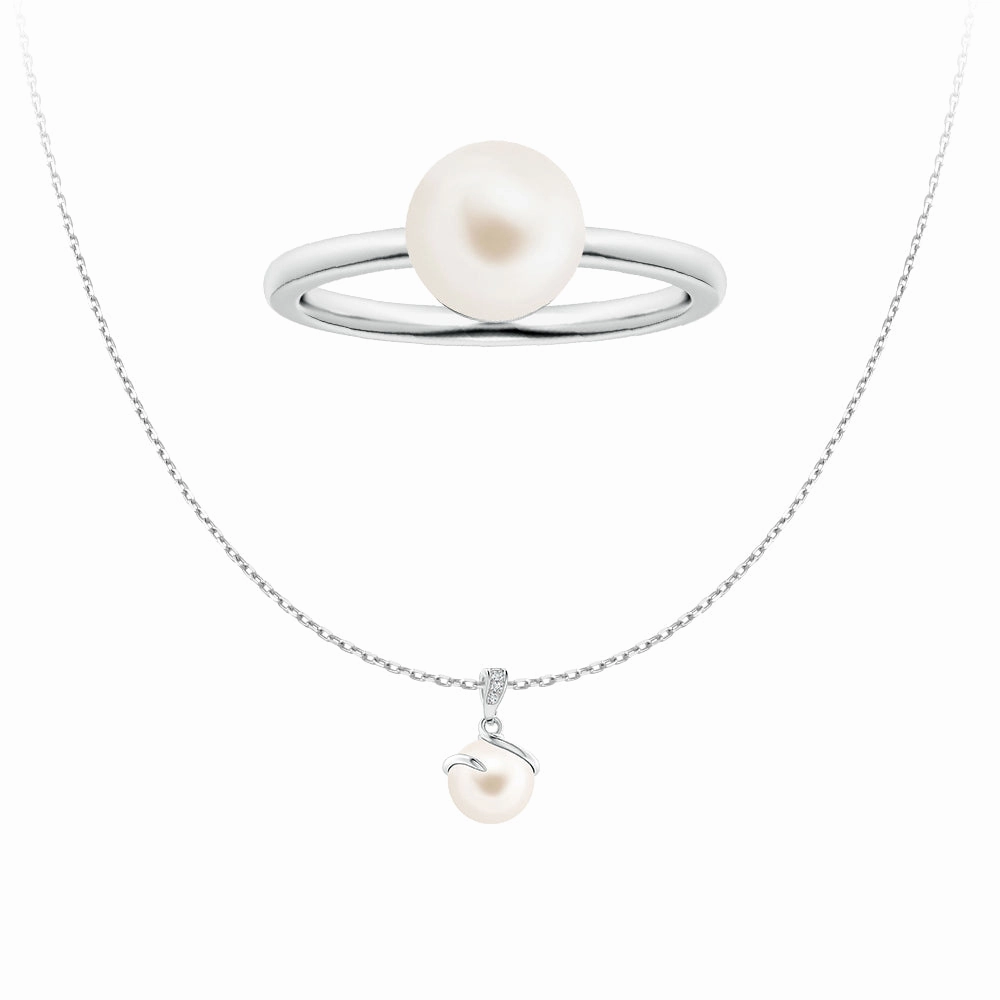Shiny Pop Perfect Gift 8mm Freshwater Cultured Pearl Pendant & Ring Set