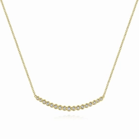 Street Chic Sleek Style 14K Yellow Gold Curved Bar Necklace with Bezel Set Round Diamonds