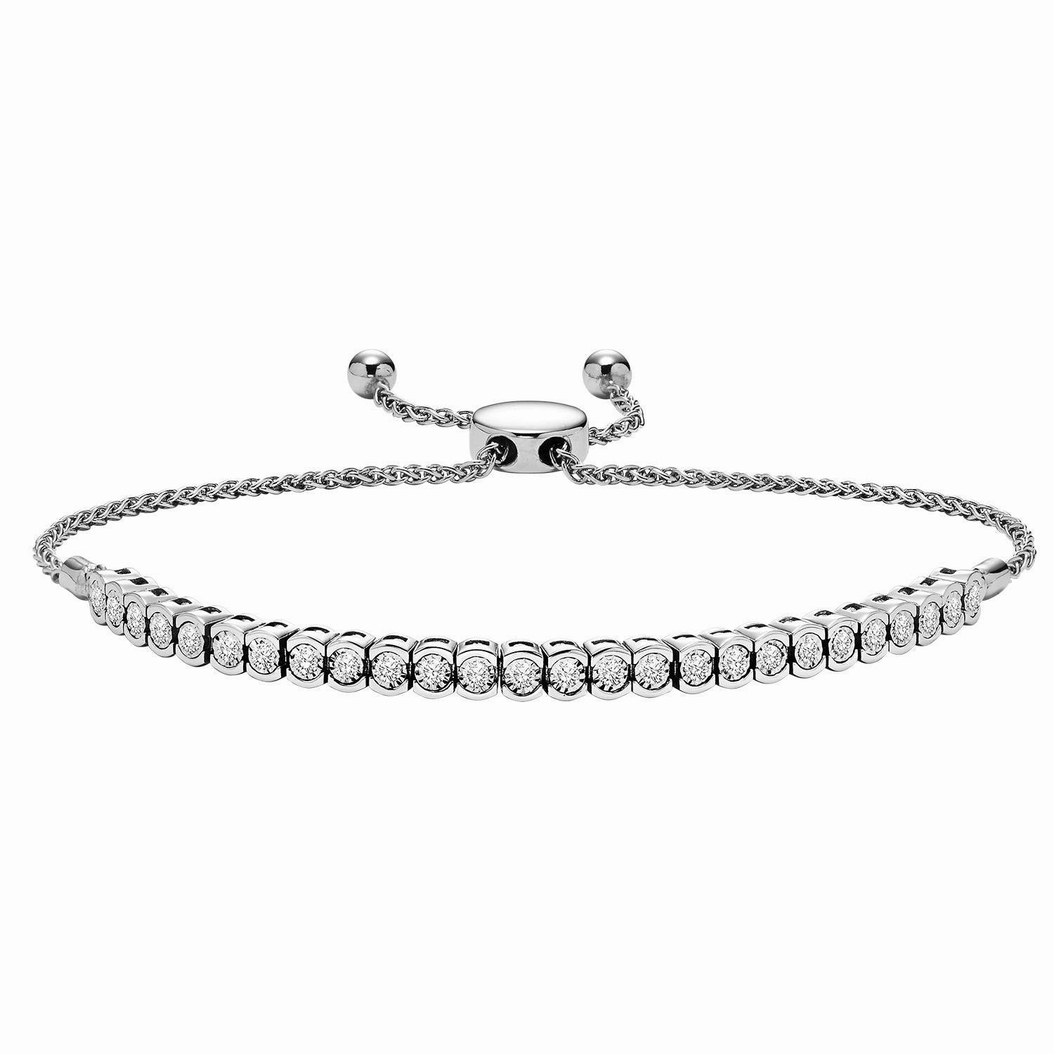 BOLO Diamond Bracelet 1/2 Cttw 10K White Gold Shiny Jewelry Elegant Beauty