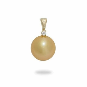 Opulent Glow Trendy Appeal South Sea Gold Pearl Pendant in Gold with Diamonds - 12-13mm