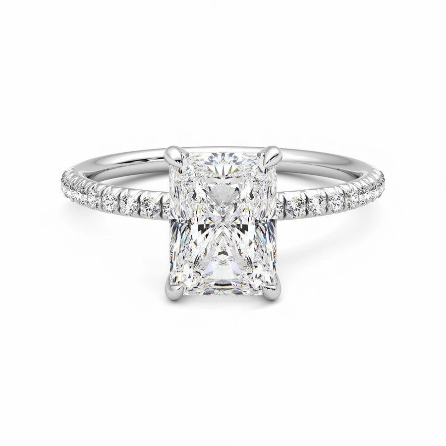 Four Prong Radiant Cut Moissanite Engagement Ring with Hidden Anniversary Stone Accent Bridal Vibe
