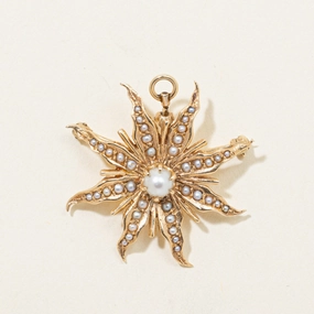 Edwardian Pearl Sunburst Convertible Pendant & Brooch Unique Detail