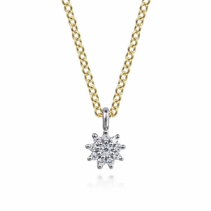Chic Form 14K White and Yellow Gold Diamond Flower Pendant Necklace