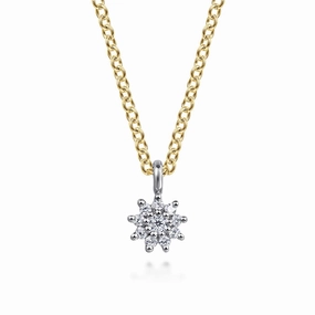 Chic Form 14K White and Yellow Gold Diamond Flower Pendant Necklace