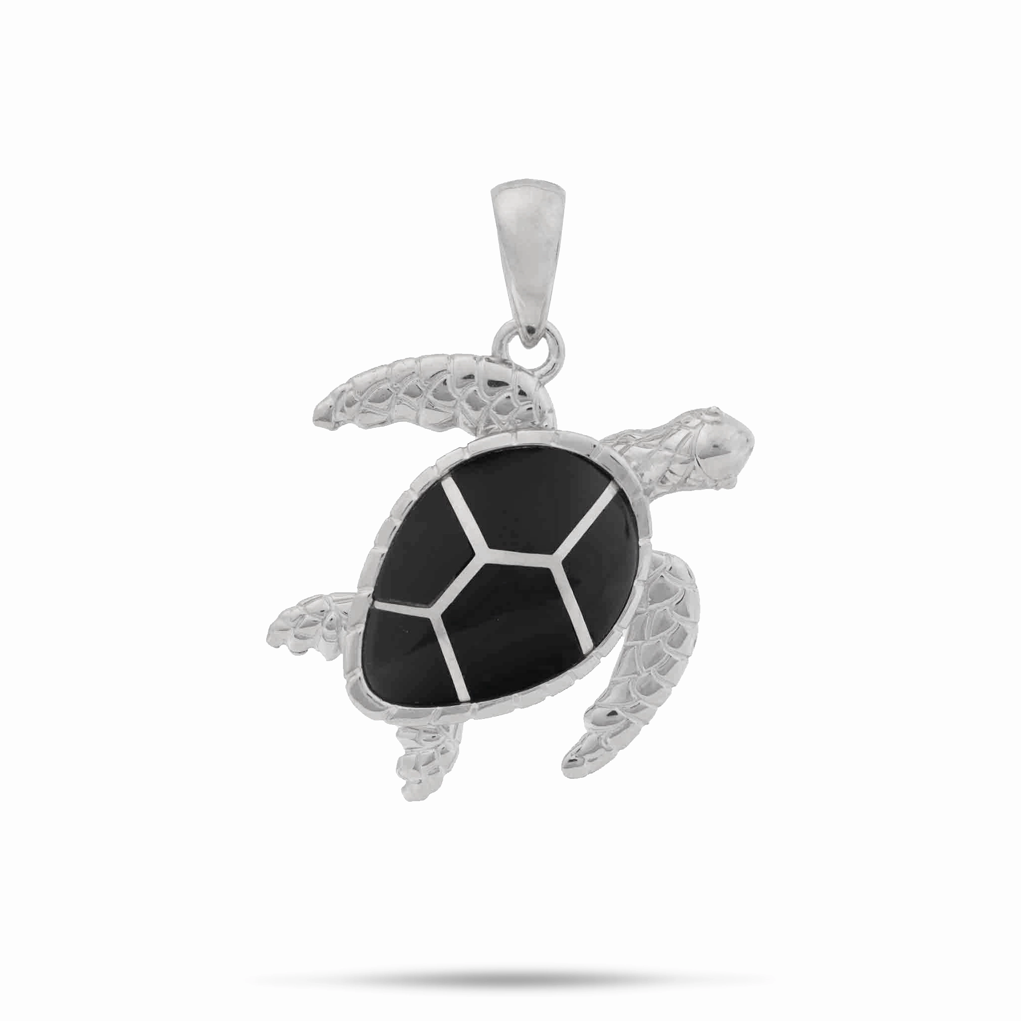 Honu Black Coral Pendant in Sterling Silver - 22mm Trendy Look