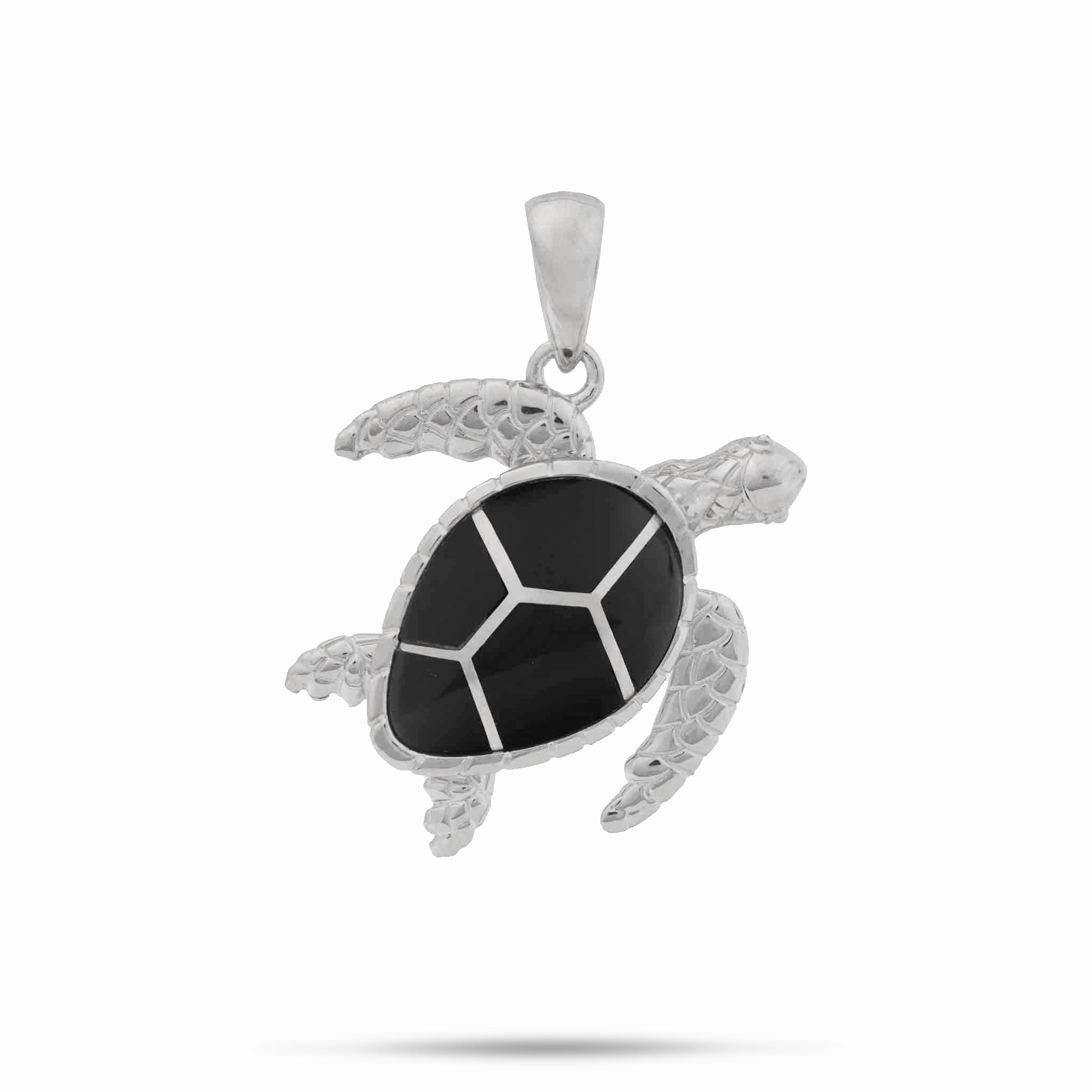 Gleaming Finish Iconic Style Honu Black Coral Pendant in Sterling Silver - 22mm