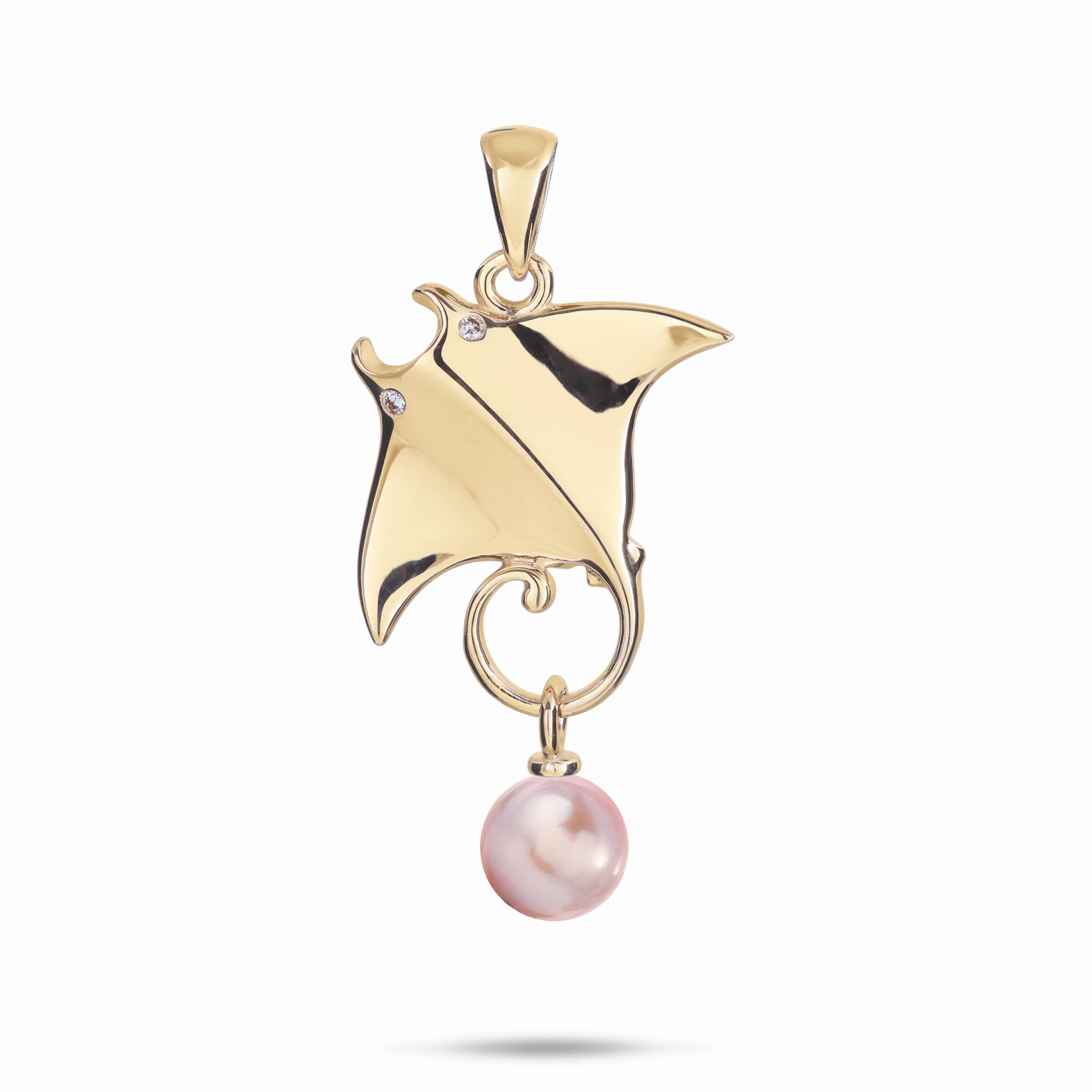 Pick A Pearl Manta Ray Pendant in Gold with Diamonds - 22mm Gifting Light