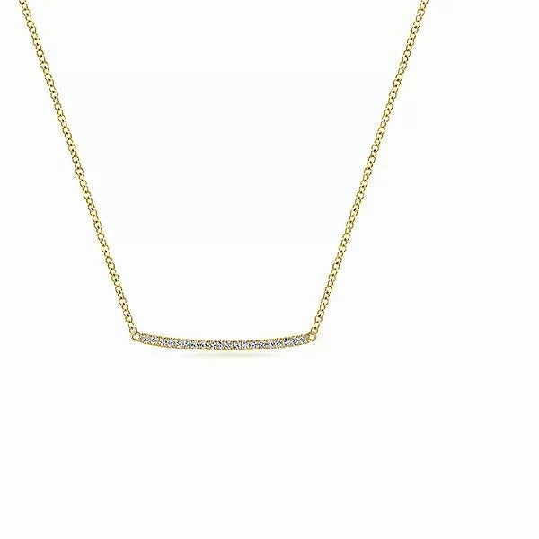 Ideal Accessory Great Style 14K Yellow Gold Curved .10cttw Diamond Bar Necklace with Pave Set Diamonds
