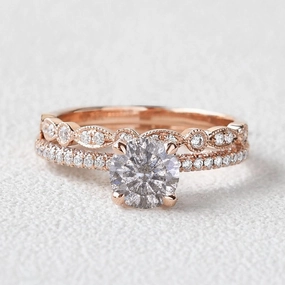 Brilliant Cut Classic 4 Prongs Salt and Pepper Diamonds Engagement Ring Set 2pcs Enduring Charm Soft Highlight