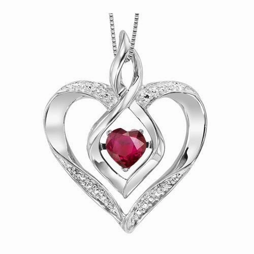 Sterling Silver Created Ruby and Diamond Heart Shaped Necklace Fashion Edit Smooth Surface