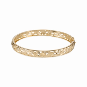 Timeless Fashion Luminous Accent Hawaiian Heirloom Plumeria Hinge Bracelet in Gold - 8mm